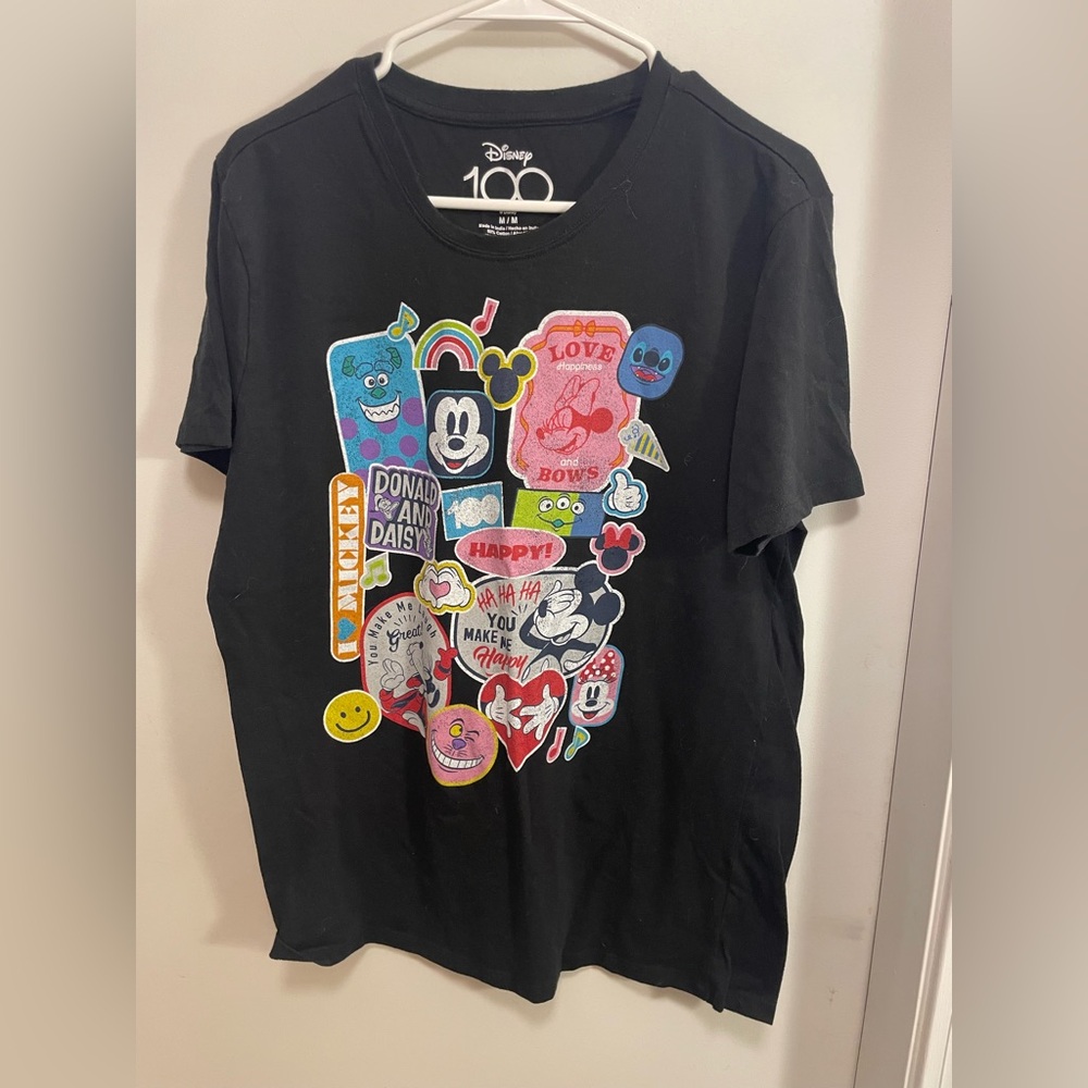 Disney 100th Anniversary Black Tee with Colorful Character Graphics
